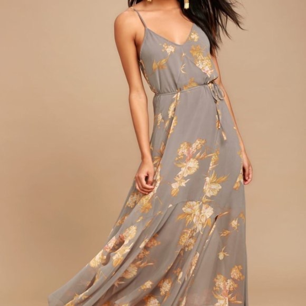 LuLu brand grey floral maxi dress size M!